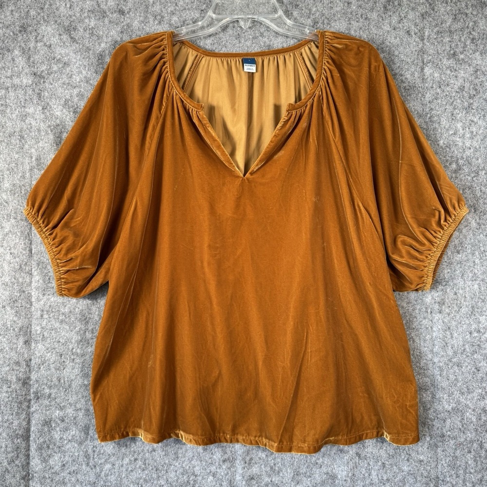 Old Navy Gold Velour Top Womens Large Boho Western Chic V Neck Shirt Peasant